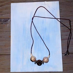 Hemp necklace with beautiful marble beadwork